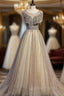 Gray Tulle Sequins Backless Tassel Beading Evening Prom Dress