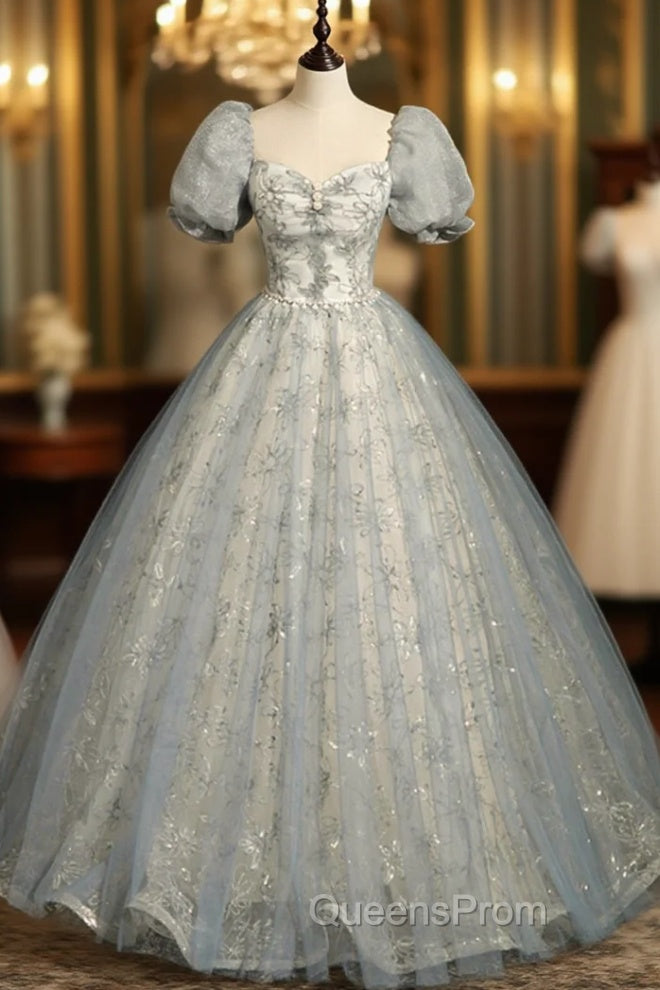 Gray Tulle Sequins Beading Puff Sleeve Quinceanera Dress Main image