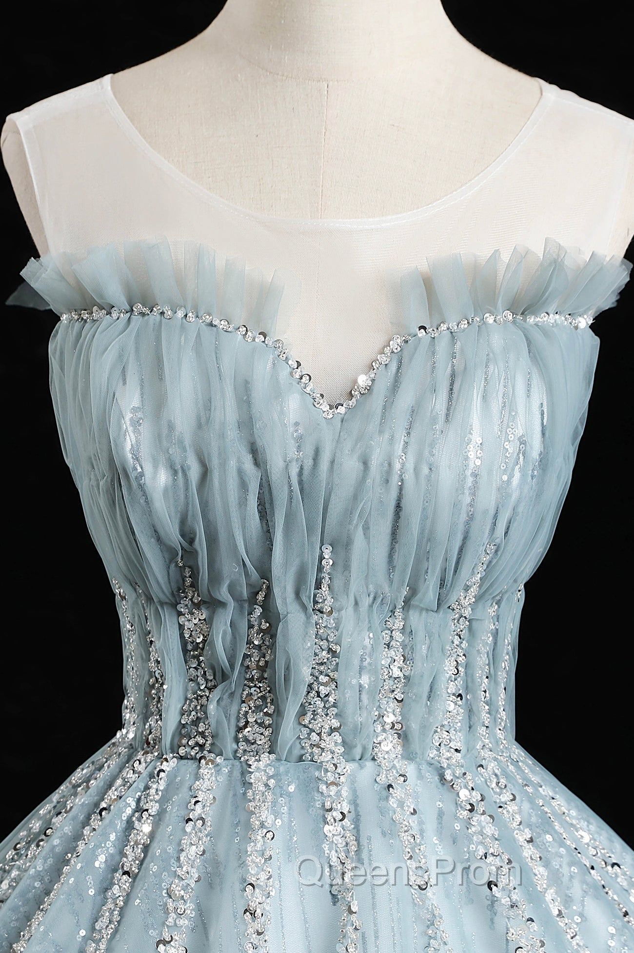 Gray Tulle Sequins Floor Length Evening Prom Dress, A-Line Evening Party Gown Secondary image