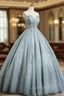 Gray Tulle Sequins Floor Length Evening Prom Dress, A-Line Evening Party Gown