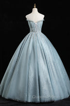 Gray Tulle Sequins Floor Length Evening Prom Dress, A-Line Evening Party Gown