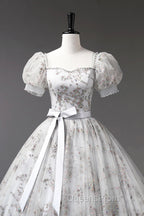 Gray Tulle Sequins Long Evening Prom Dress, A-Line Evening Party Dress