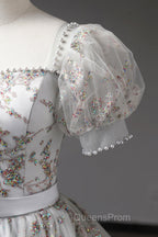 Gray Tulle Sequins Long Evening Prom Dress, A-Line Evening Party Dress