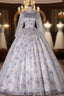 Gray Tulle Sequins Long Sleeve Quinceanera Dress