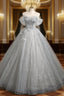 Gray Tulle Sequins Off the Shoulder Appliques Quinceanera Dress