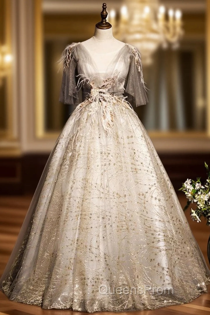 Gray Tulle Sequins Off the Shoulder Evening Prom Dress Main image
