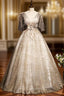 Gray Tulle Sequins Pleats Illusion V-neck Quinceanera Dress