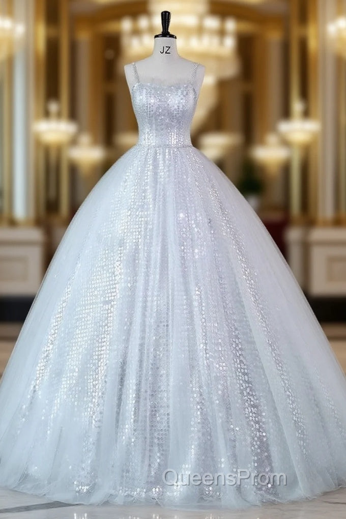 Gray Tulle Sequins Straps Quinceanera Dress