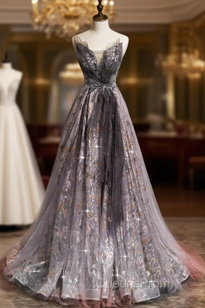Gray Tulle Sequins Sweetheart Beading Evening Prom Dress
