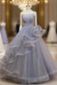 Gray Tulle Spaghetti Straps Pleats Pearls Evening Prom Dress