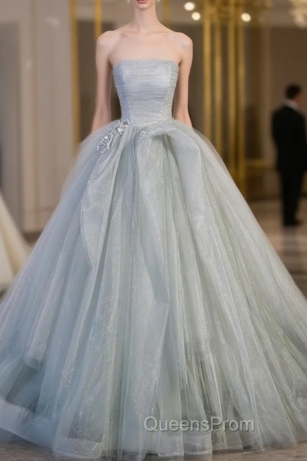 Gray Tulle Strapless Pleats Evening Prom Dress Main image