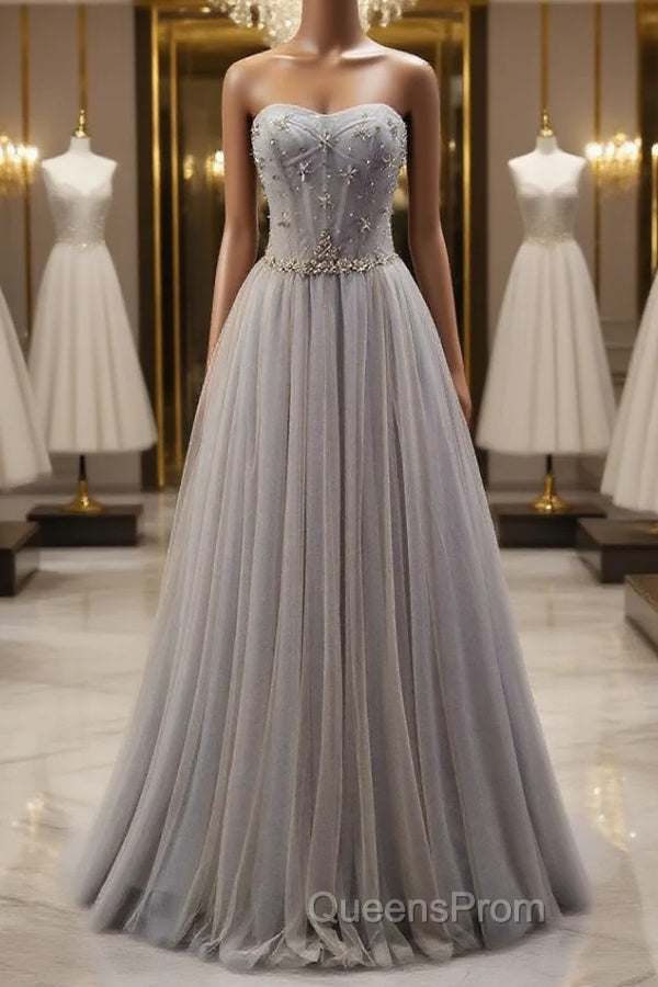 Gray Tulle Sweetheart Beading Evening Prom Dress Main image