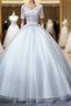 Gray Tulle V-neck Short Sleeve Appliques Quinceanera Dress