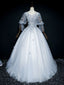 Gray V Neck Tulle Lace Long Evening Prom Dress, Gray Lace Evening Dress