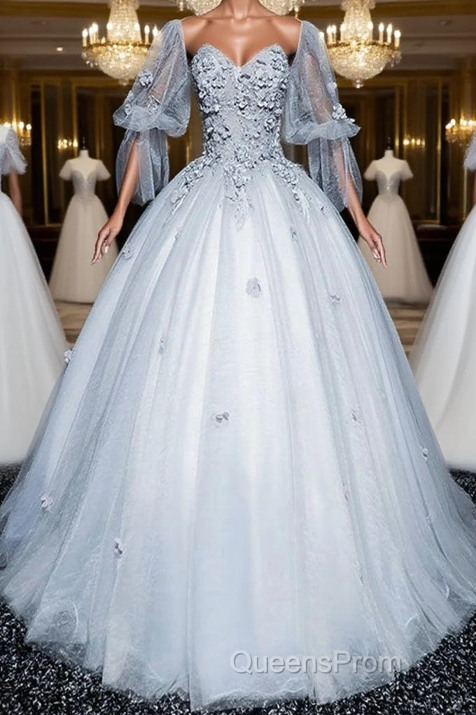 Gray v neck tulle lace long Evening Prom Dress, gray tulle lace evening Dress Main image