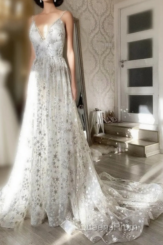 Gray V Neck Tulle Long Evening Prom Dress Gray Evening Dress Main image