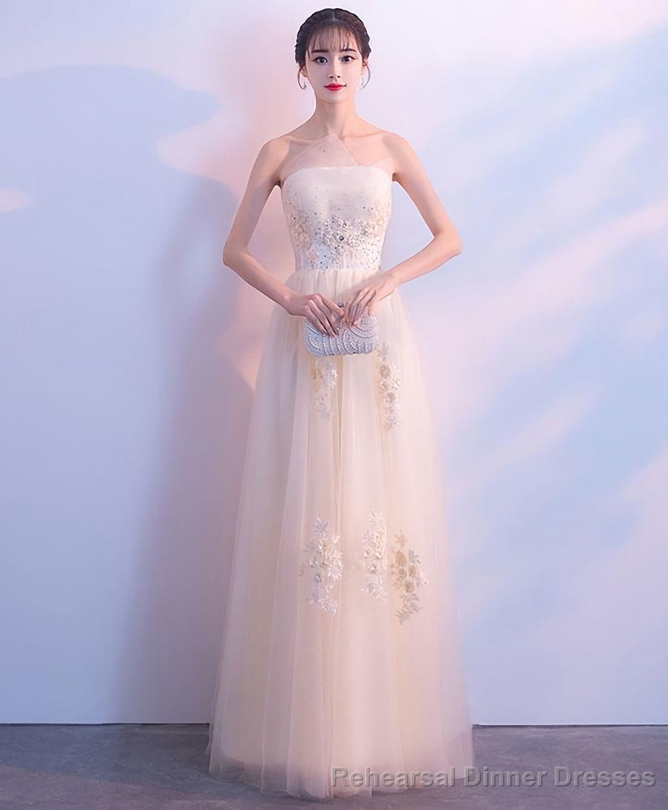 Champagne Lace Tulle Long Prom Dress Champagne Evening Dress 1 Main image