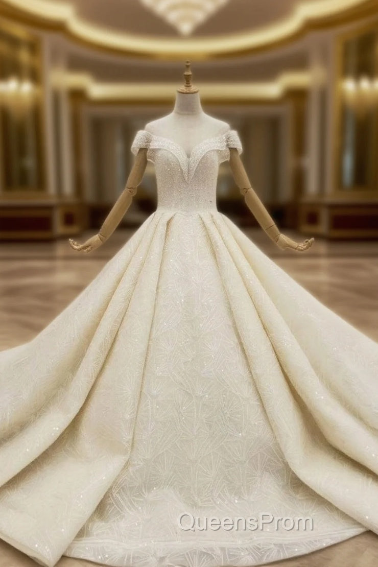 Great Choice Champagne Ball Gown Sequins Cap Sleeve Beading Wedding Dress Main image