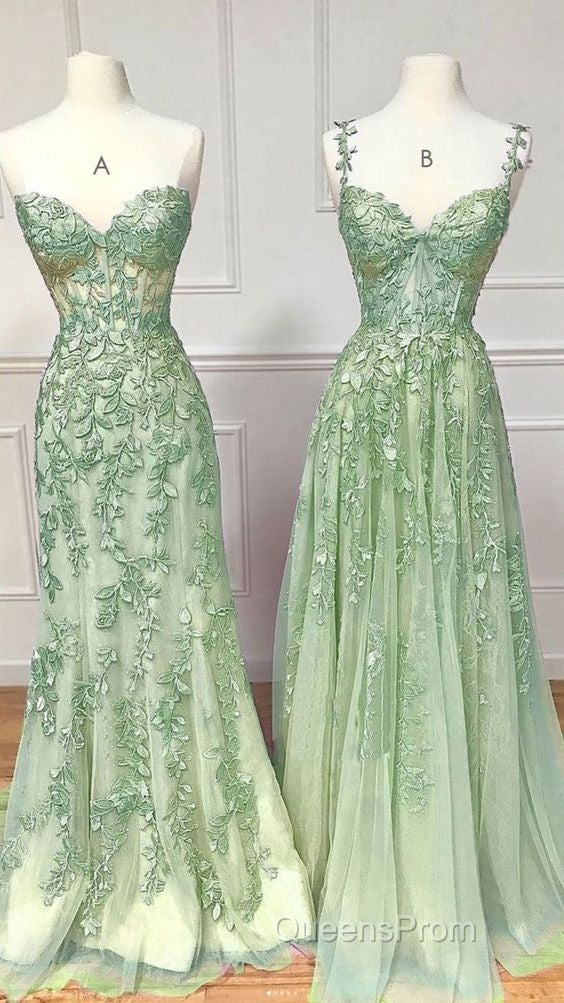 Green A Line Applique Mermaid Lace Long Evening Prom Dress Secondary image