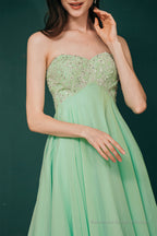 A-line Embroidery Chiffon Short Strapless Corset Back Beaded Homecoming Dresses