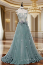 Green A Line Lace Long Evening Prom Dress, A Line Green Lace Long Evening Dress