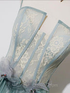 Green A Line Lace Long Evening Prom Dress, A Line Green Lace Long Evening Dress