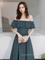 Green A Line Off Shoulder Long Evening Prom Dress, Green Bridesmaid Dress