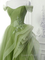 Green A-Line Long Evening Prom Dress, Green Lace Long Evening Dress