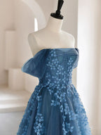 Olive Green A-Line Off Shoulder Tulle Lace Long Classy Prom Dress, Green Tulle Classy Dress