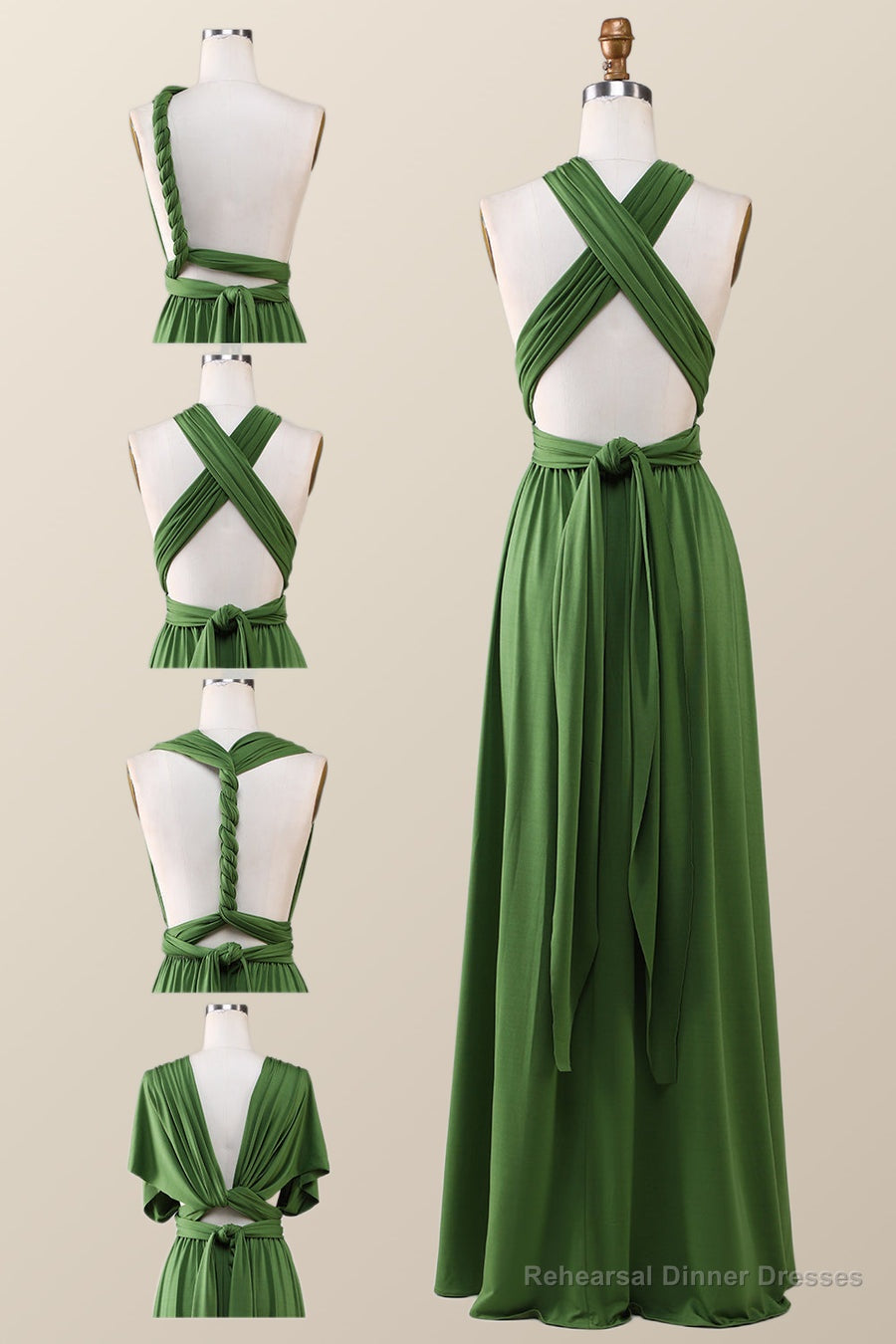 Green A-line Pleated Long Convertible Bridesmaid Dress Secondary image