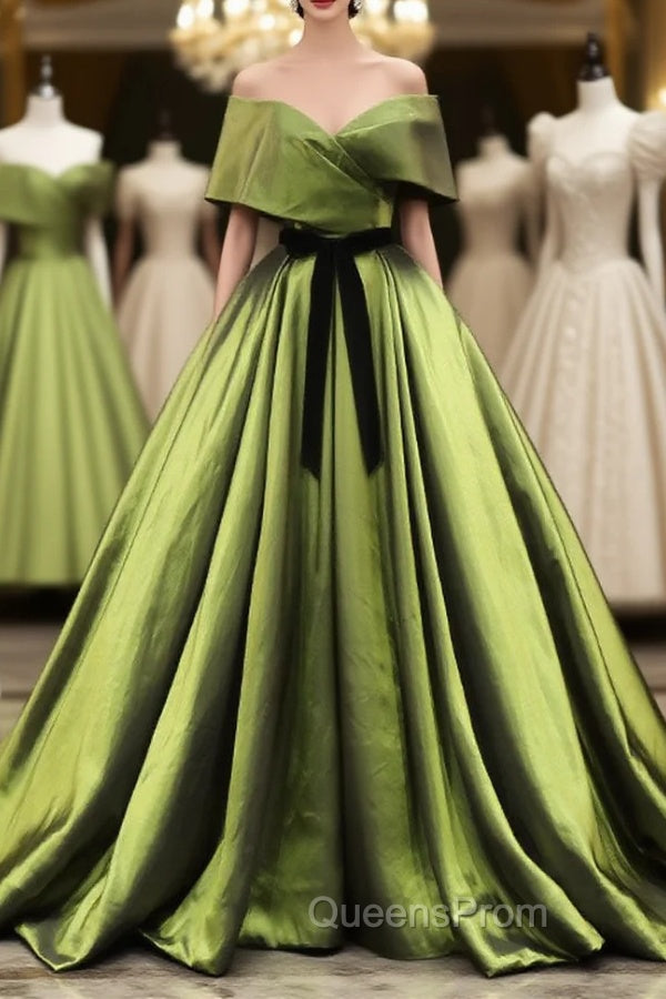 Green A Line Satin Long Evening Prom Dress Green Long Bridesmaid Dress Main image