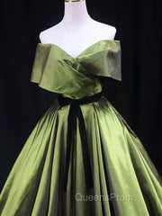 Green A line Satin Long Evening Prom Dress, Green Satin Evening Dress