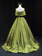 Green A line Satin Long Evening Prom Dress, Green Satin Evening Dress