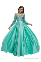 A-Line Sequins Sweet Neck Long Sleeve Prom Dresses