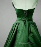 Green A-line Simple Satin Long Party Dress, Green Satin Evening Prom Dress