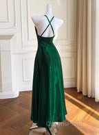 Green A-line Soft Satin Cross Back Evening Dress, Green Evening Prom Dress Party Dress