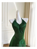 Green A-line Soft Satin Cross Back Evening Dress, Green Evening Prom Dress Party Dress