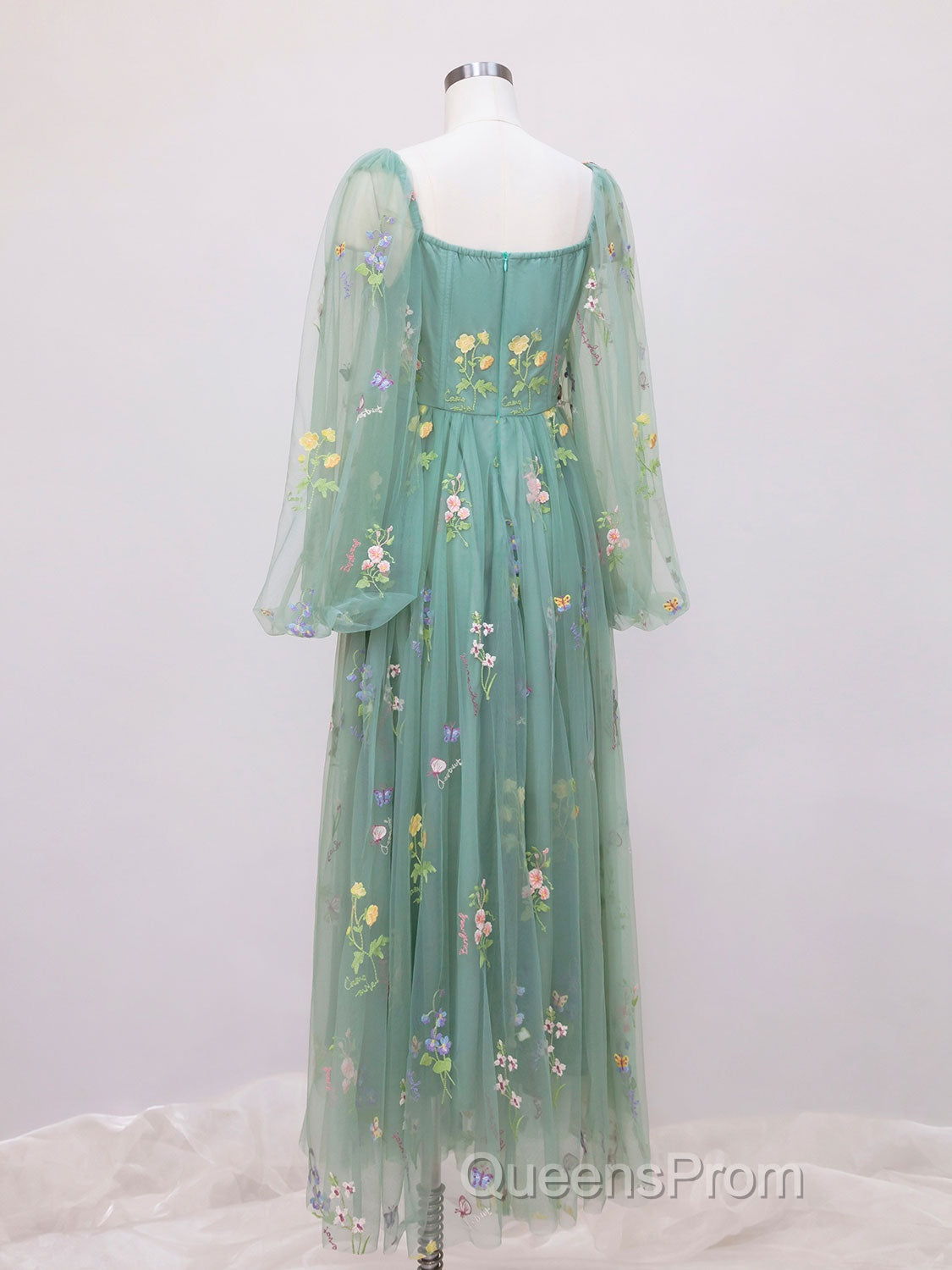 Green A-Line Sweetheart Green Tulle Lace Long Evening Prom Dress, Green Formal Dress