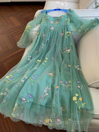 Green A-Line Sweetheart Green Tulle Lace Long Evening Prom Dress, Green Formal Dress