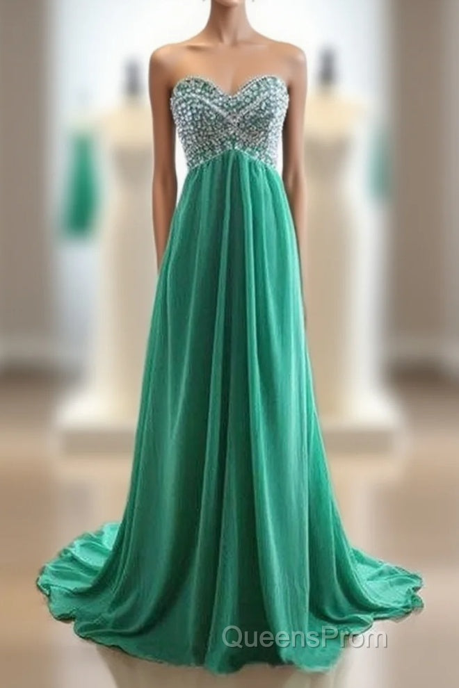Green A-Line Sweetheart Neck Chiffon Long Evening Prom Dress, Evening Dress Main image