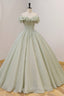 Green A-Line Tulle Long Evening Prom Dress with Beaded, Off the Shoulder Evening Dress