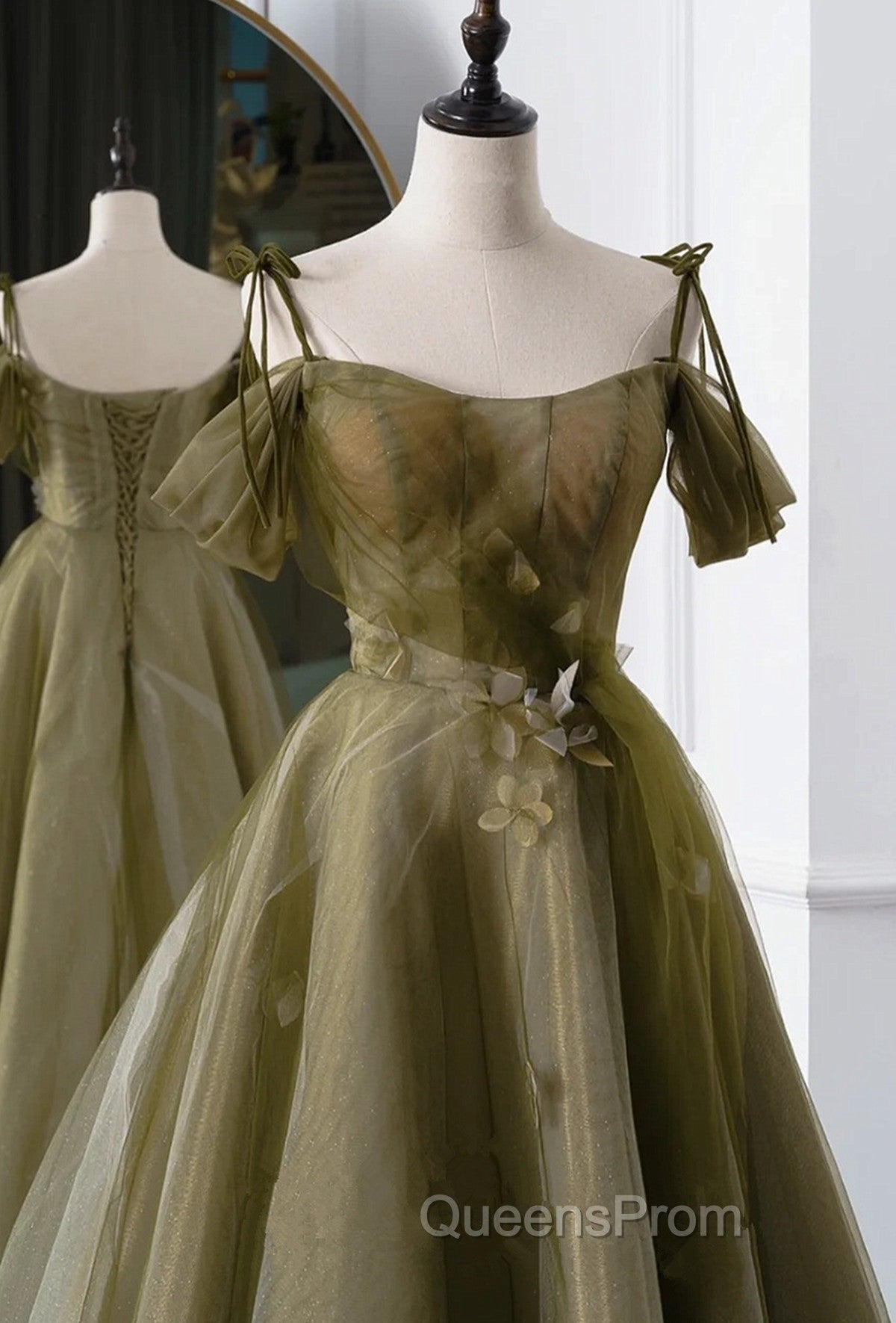 Green A-line Tulle Long Sweetheart Party Dress, Green Tulle Evening Prom Dress Secondary image