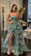 Green Applique Classy Prom Dress, Long Classy Evening Party Dress
