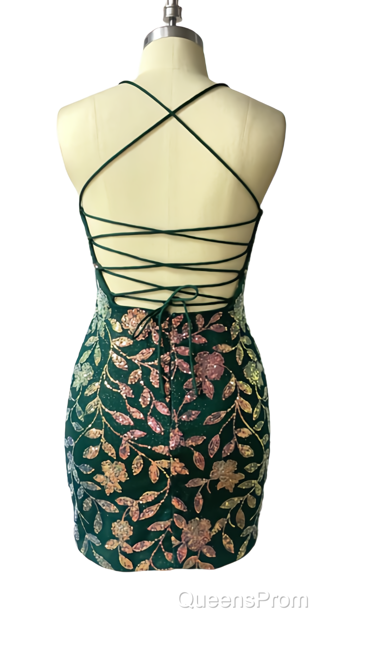 Cute Bodycon V Neck Blue Lace Homecoming Dress