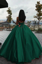 Green Ball Gown Organza Green Puffy Classy Prom Dress