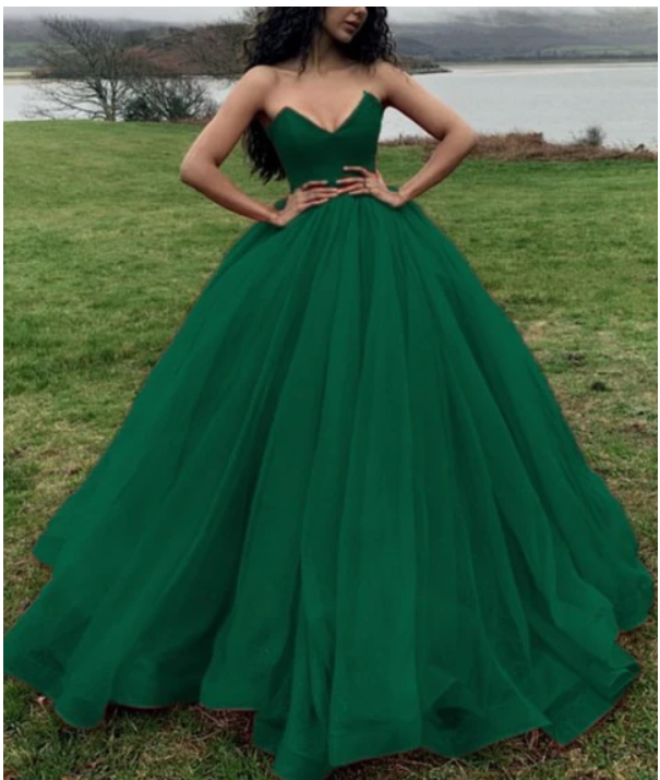 Green Ball Gown Organza Green Puffy Classy Prom Dress