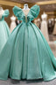 Green Ball Gown Satin See Through Evening Prom Dress