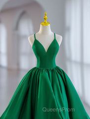 Green Ball Gown Satin Short Evening Prom Dress, Green Satin Evening Dress