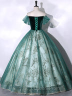 Green Ball Gown Tulle Off Shoulder Sweet 16 Dress Green Evening Dress Evening Prom Dress shops