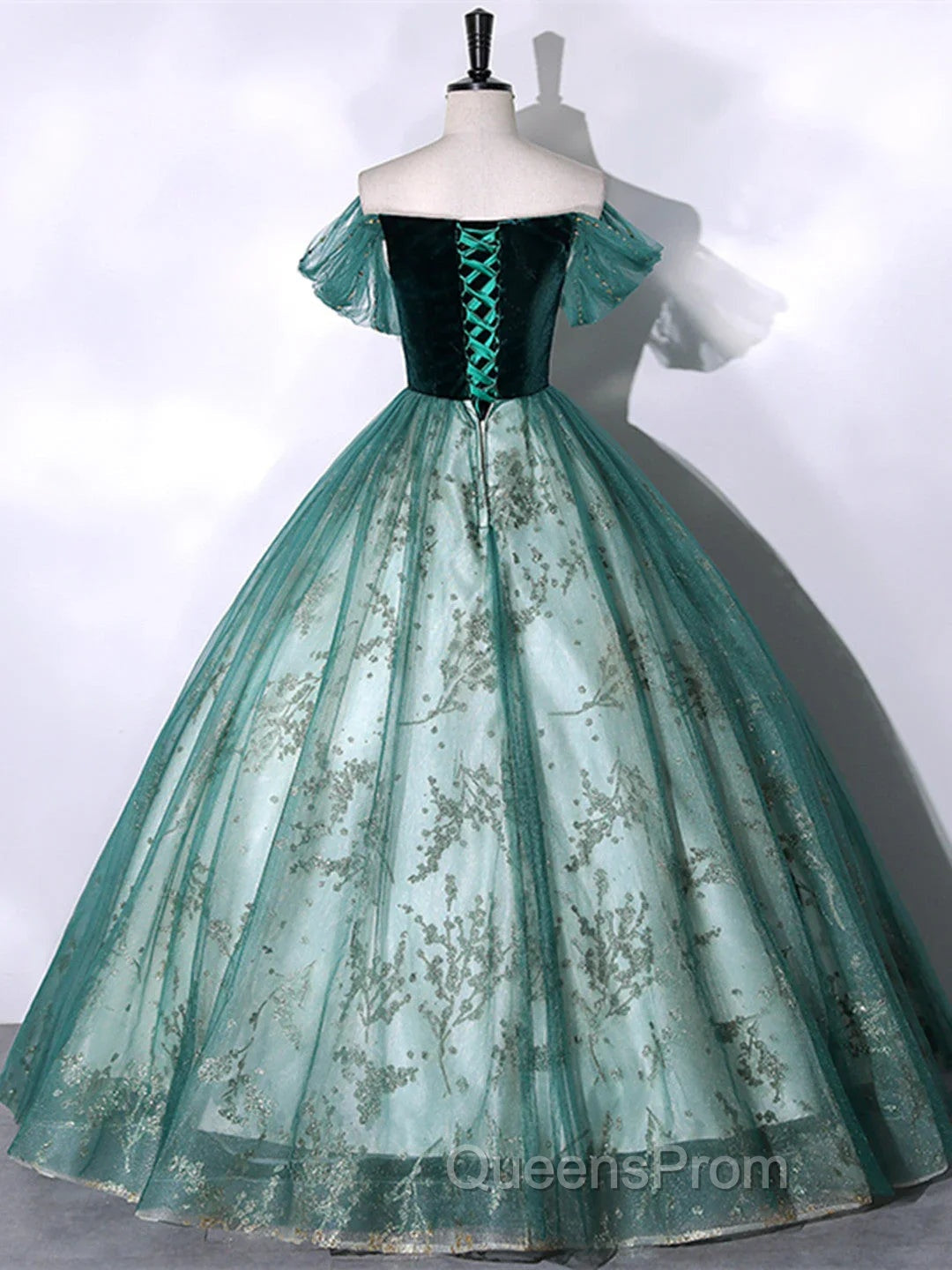 Green Ball Gown Tulle Off Shoulder Sweet 16 Dress Green Evening Dress Evening Prom Dress shops